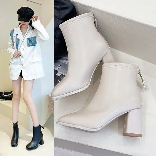 Winter Square Toe Elegant Banquet Women's Shoes Fashionable Square Heel Comfortable Short Boots High Heel Warm Knight Boots boots_highheel