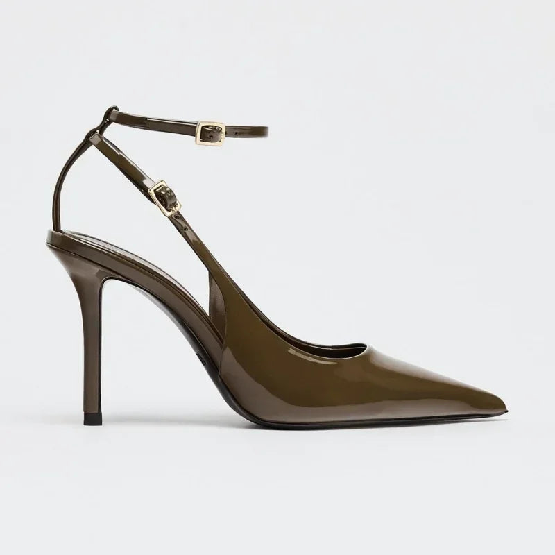 Sexy Pointed Toe Ankle Straps Buckle Women Pumps Patent Leather Slingbacks High Heels Elegant Party Shoe Stiletto Heeled Sandals heels_stiletto