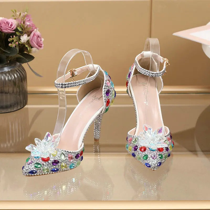 2025 Spring New Crystal Flash Diamond 7 Colors Wedding Bridesmaid Shoes Banquet Stiletto Women's Shoes heels_bridal