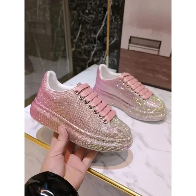 Autumn Leather Women Shoes New Style Fashion Pink Platform Shoes Ins Platforms Sneakers Tide Shine Bling Rhinestone Shoes sneakers_platform