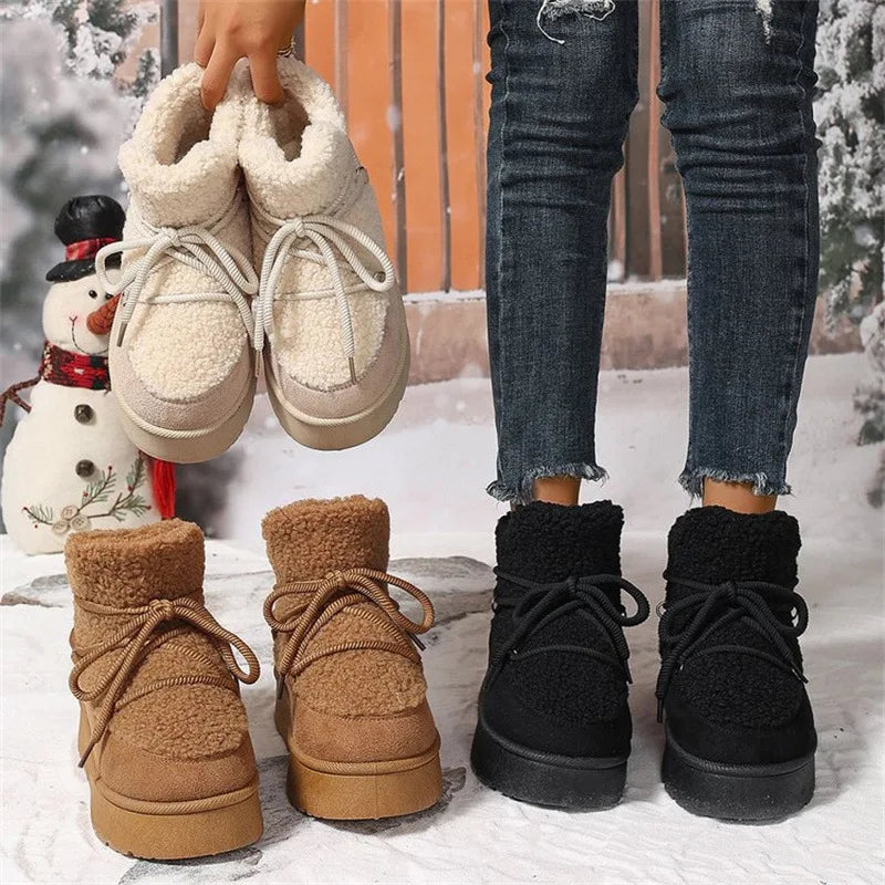 Autumn and Winter New Thick-soled Booties Faux Shearling Warm  Snow Boots Thickened Ankle Boots Over-the-knee Warm Women's boots_platform