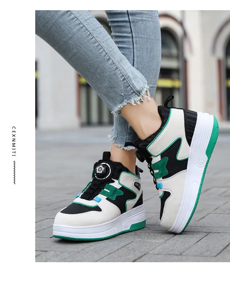 2026 Autumn Winter Popular Children's Roller Skates Men Women's Sport Shoes With Rotating Buckle And Wheels Single Row Skating kids_shoes