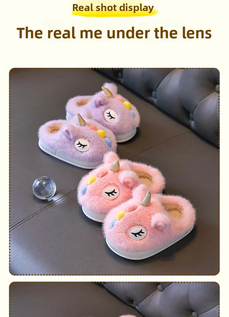 2025 New Winter Kids Plush Slippers Cartoon  Children's Indoor Slides Non-Slip Soft Mule Girls Boys Warm House Cotton Shoes kids_shoes