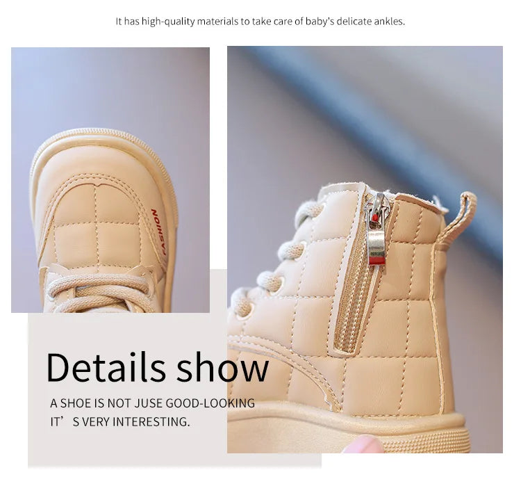 Winter Elegant Children Snow Boots Boys Girls Soft Warm Short Boot with Thick Fur Little Kids Cotton Shoes Cute Baby Boot H08104 kids_shoes