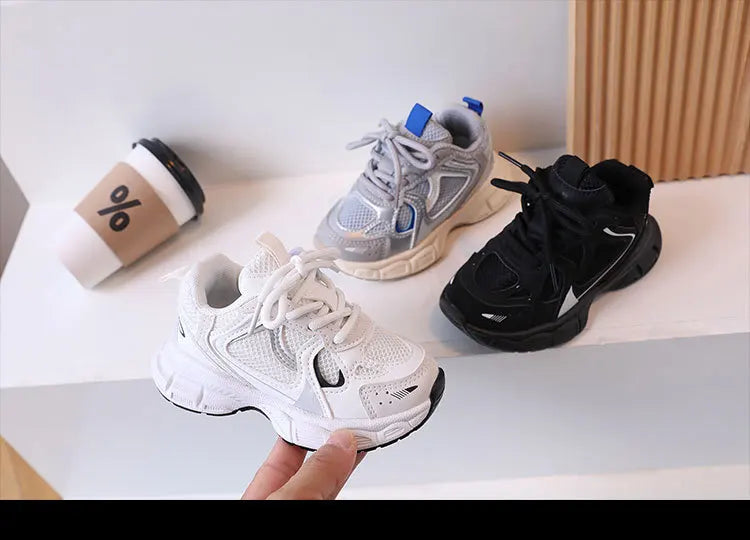 Kids Casual Sports Shoes with Thick Soles Boys Girls Fashion Versatile Sneakers 2026 New Children Mesh Breathable Running Shoes kids_shoes