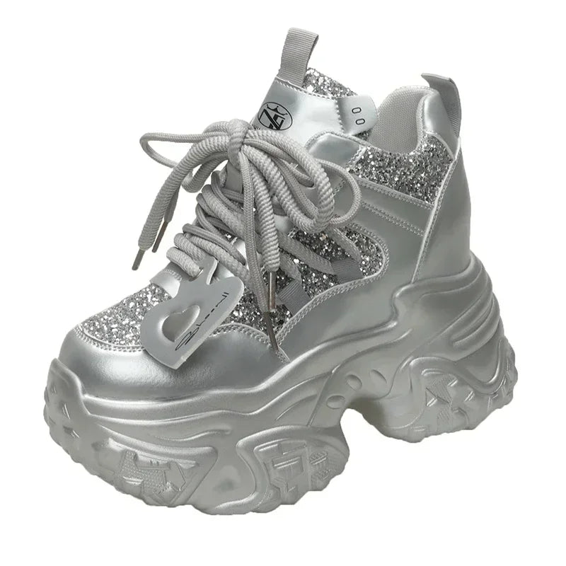 7CM Women Casual Platform Sneakers High Heels New Spring Sports Vulcanized Shoes Bling Trainers Chunky Sneakers Zapatos Mujer sneakers_platform