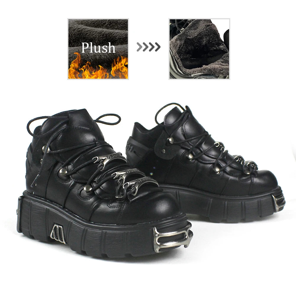 2025 New Brand Punk Style Women Shoes Lace-up heel height 6CM Platform Shoes Woman Rock Boots Metal Decor Woman Sneakers boots_platform