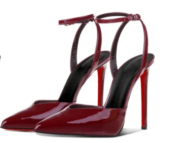 European and American new 12cm pointed thin heel high-heeled shoes with a buckle and exposed toes sexy fashion plus size sandals heels_stiletto