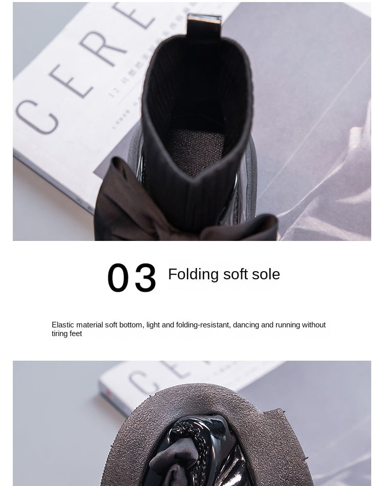 Girls Black Non-slip Kids Fashion Bow Elegant 2026 Glossy UK Uniform Child School Shoes Simple Casual 2026 Sock Boots Breathable kids_shoes