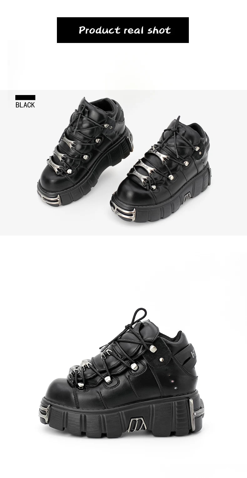 2025 New Brand Punk Style Women Shoes Lace-up heel height 6CM Platform Shoes Woman Rock Boots Metal Decor Woman Sneakers boots_platform