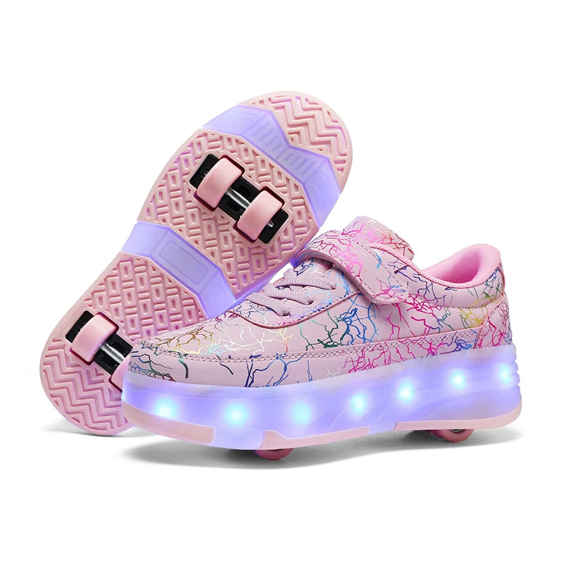 Girls Pink Roller Skate Shoes Sneakers With Wheels Children Rollerskates Fashion Outdoor Sports Shoes Girls Gifts kids_shoes