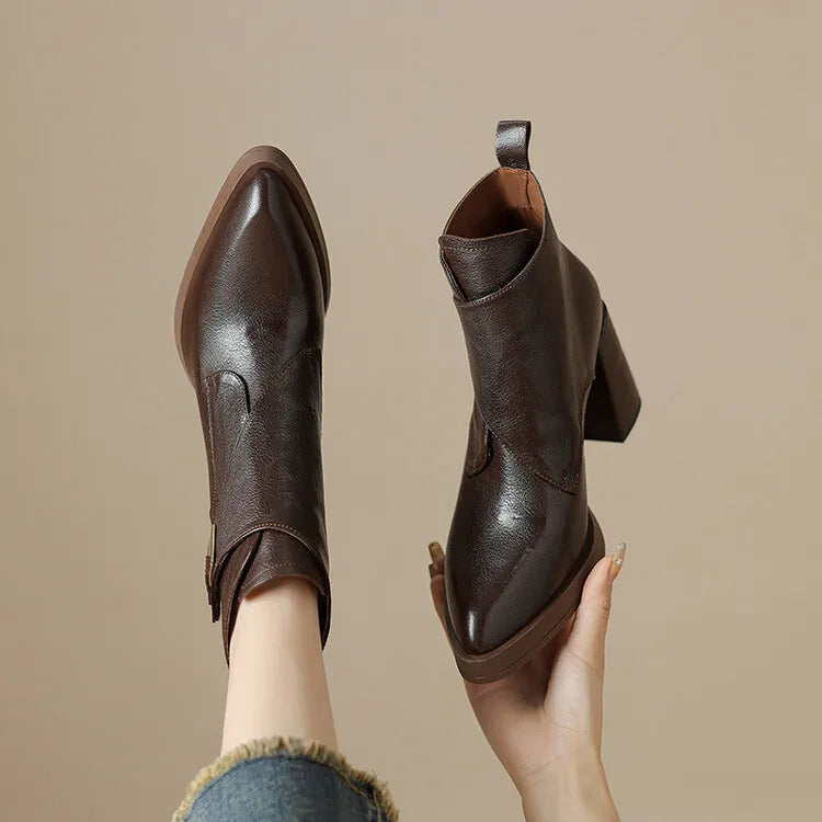 NEW Autumn/Winter Women Boots Genuine Leather Shoes for Women Pointed Toe Chunky Heel Shoe High Heel Modern Boots Platform Shoes boots_platform