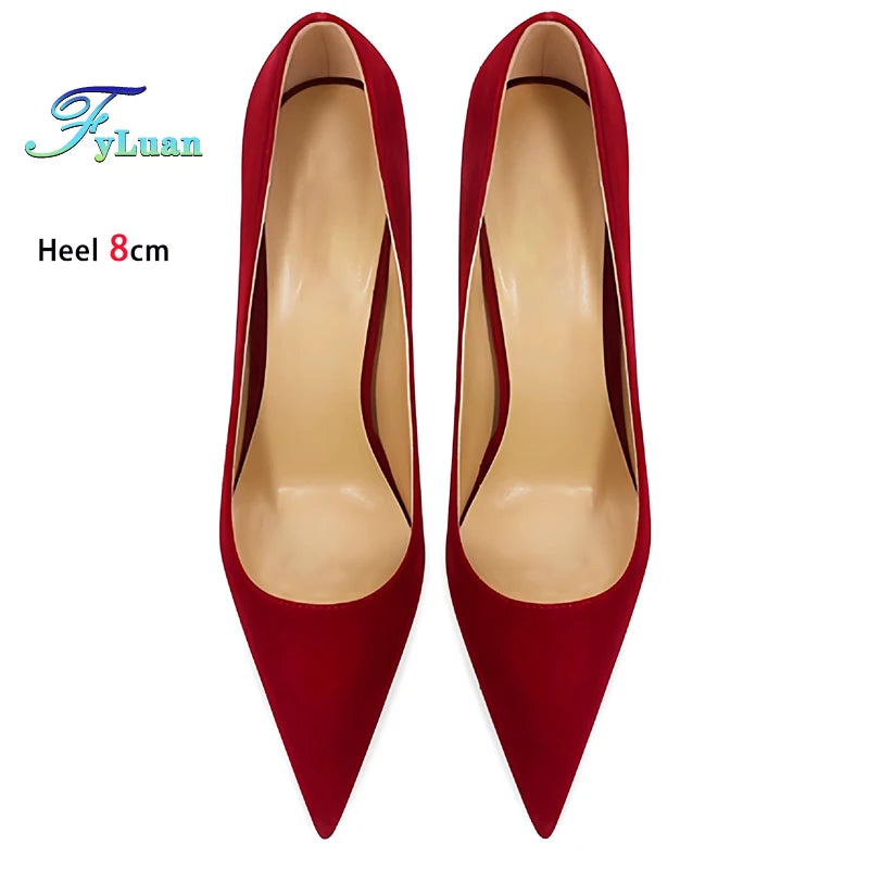 Wine Red High Heels 12cm 10cm 8cm Women Shoes Thin Heels Pointed Head Ladies Pumps Shallow Mouth Stiletto Party Large Size Shoes heels_stiletto