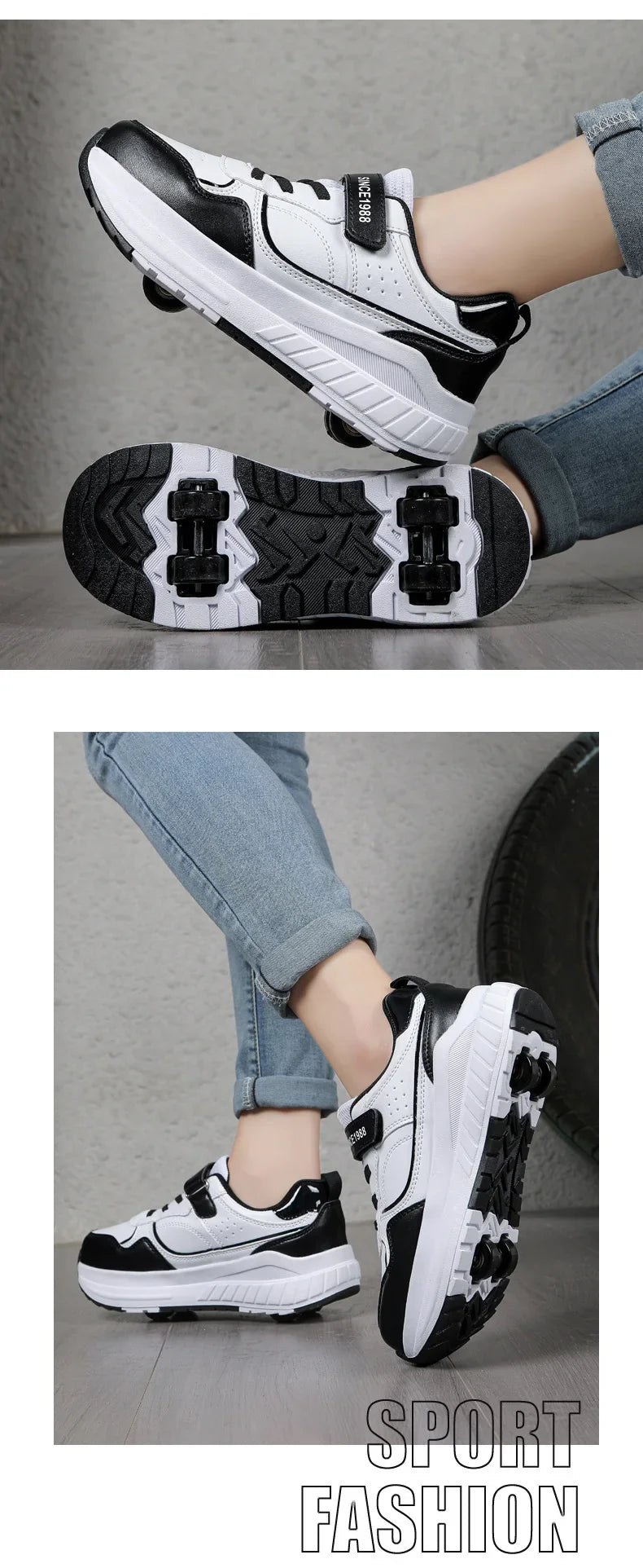 New Four Wheels Women & Girls PU Leather Children Roller Shoes Fashion Boys Sneakers Breathable Kids Skates Size 30-40 kids_shoes