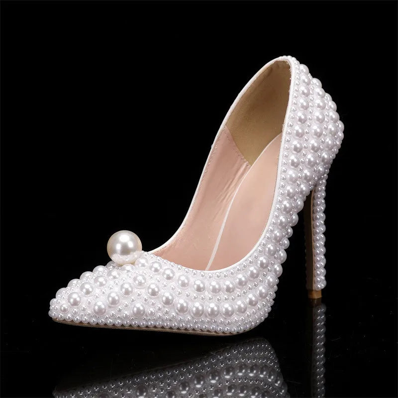 Luxury All perals Decoration White Women Pumps Fashion Spring Autumn Elegant 11CM Thin High heels Wedding Bridal Prom Shoes heels_bridal