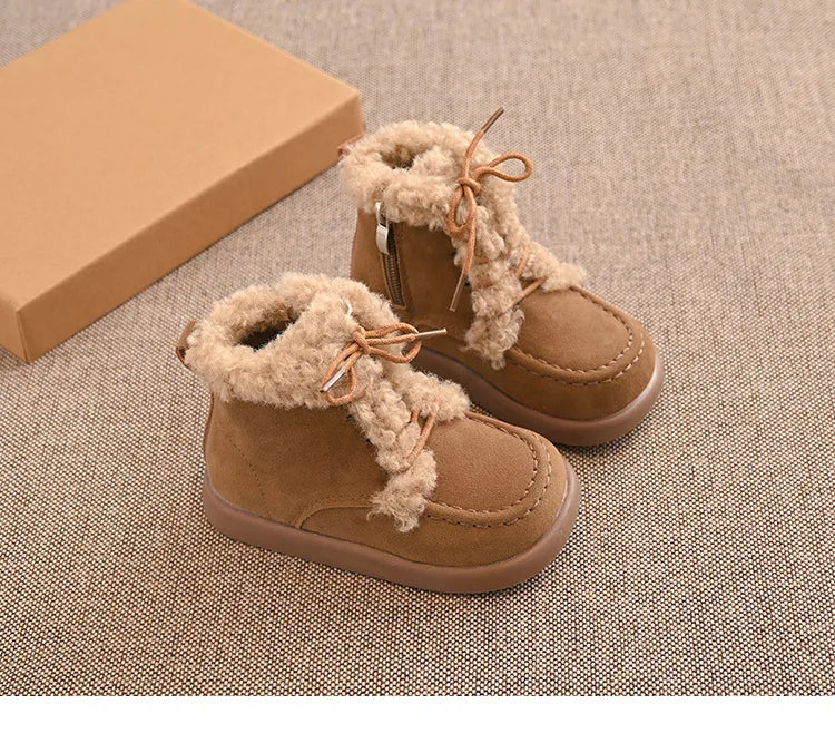 Children Thick Sole Suede Snow Boots Girls Casual Warm Anti-slip Winter Cotton Shoes Casual Outdoor Fashion Flat Footwear H11103