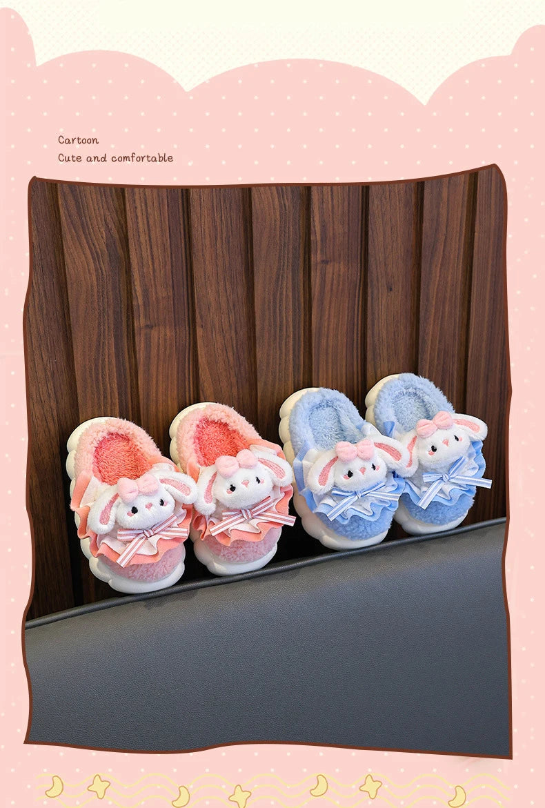 2024 New Winter Children's Cotton Slippers - Cute and Warm Fleece Rabbit Fur Baby's Home Cotton Slippers for Girls kids_shoes