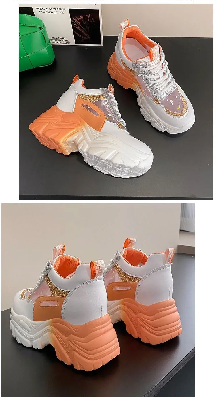 Shoes for Women Platform Shoes Autumn Women Casual Breathable Mesh Sequin Sneakers Wedges Sports Lace-up Non-slip Shoes sneakers_platform