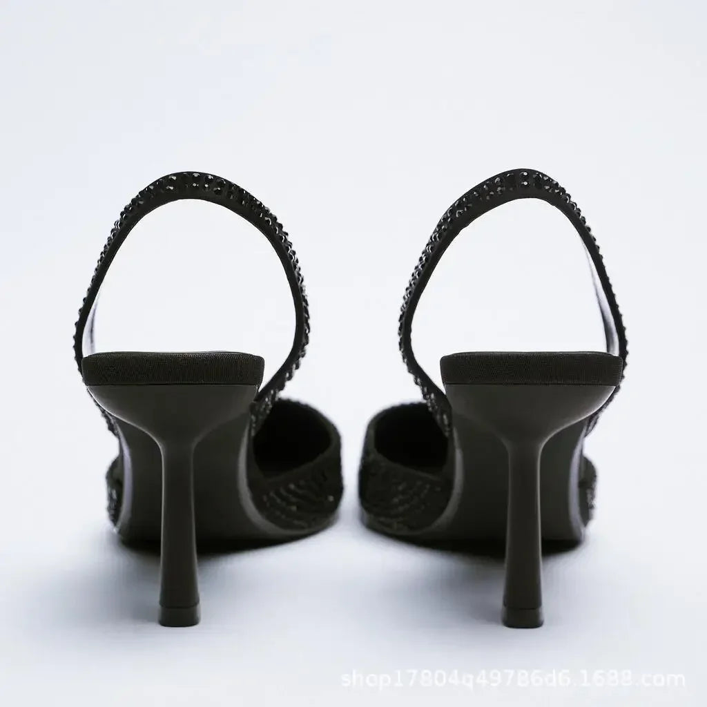 Gold Women Heels Sandals 2026 Summer Crystal Pointed Toe Female Stiletto African Party Rhinestone Shallow Slip on Heel Shoes heels_stiletto