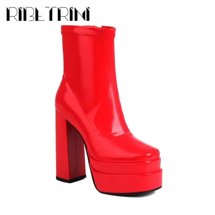 High Heeled Women Boots Square Toe Zipper Ankle Platform Shoes Cool Fashion Punk Gothic New Brand Winter Elastic Boots Woman boots_platform