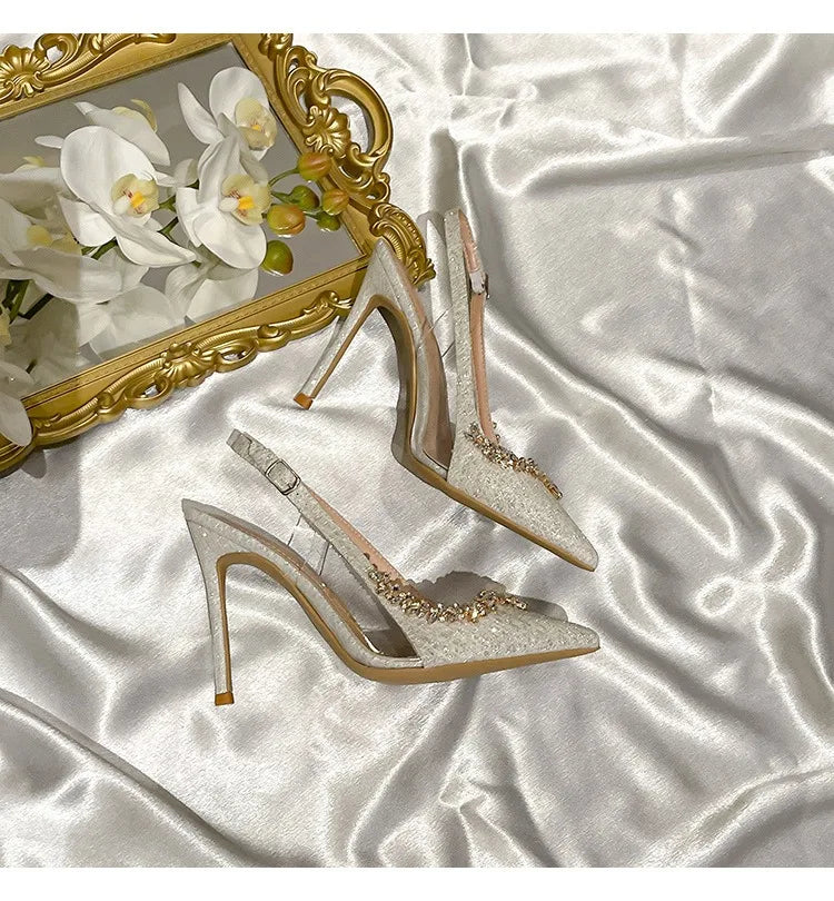 2025 Summer Pointy Head Shallow Mouth Baotou Sandals Women Fine White Beautiful French Rhine-Style High Heels Wedding Pumps heels_bridal