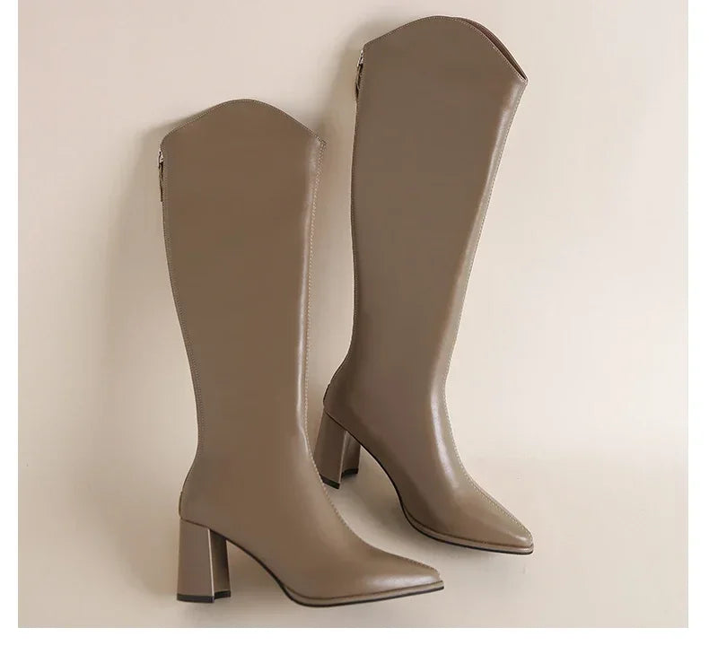 Plus Size 34-43 New Women Boots Zipper Thick High Heels Simple Thick High Heels Autumn Winter Boots Knee High Botas boots_highheel