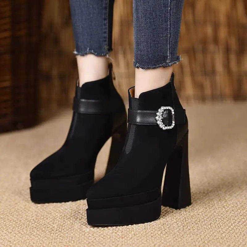 Crystal Platform Pointed Toe Women Ankle Boots Super High Heels Shoes 2025 Trend Luxury Brand Chunky Chelsea Snow Botas Pumps boots_platform