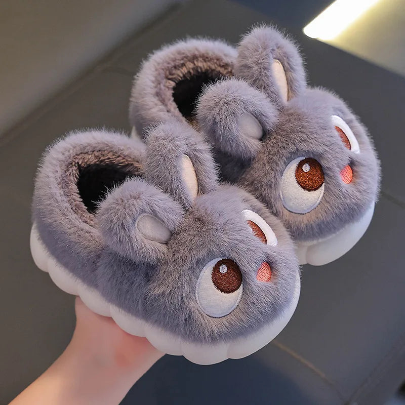 Winter Children's Cotton Shoes 2025 New Cute Rabbits Warm Plush Girls' Slippers Faux Fur Anti Slip Flat Boys' Home Slippers kids_shoes