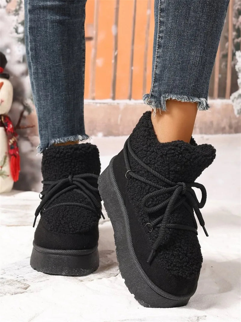 Autumn and Winter New Thick-soled Booties Faux Shearling Warm  Snow Boots Thickened Ankle Boots Over-the-knee Warm Women's boots_platform
