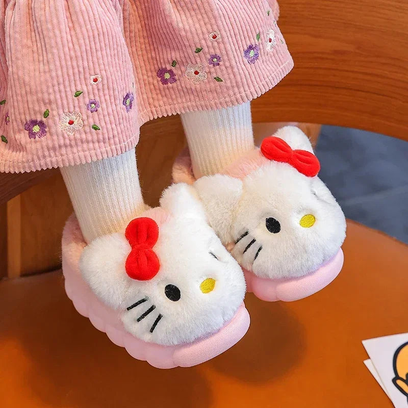 Winter Cute Cartoon Cover Heel Children's Plush Slippers Soft Cosy Non-slip Warm Flat Mule Boys Girls Indoor Home Cotton Shoes kids_shoes