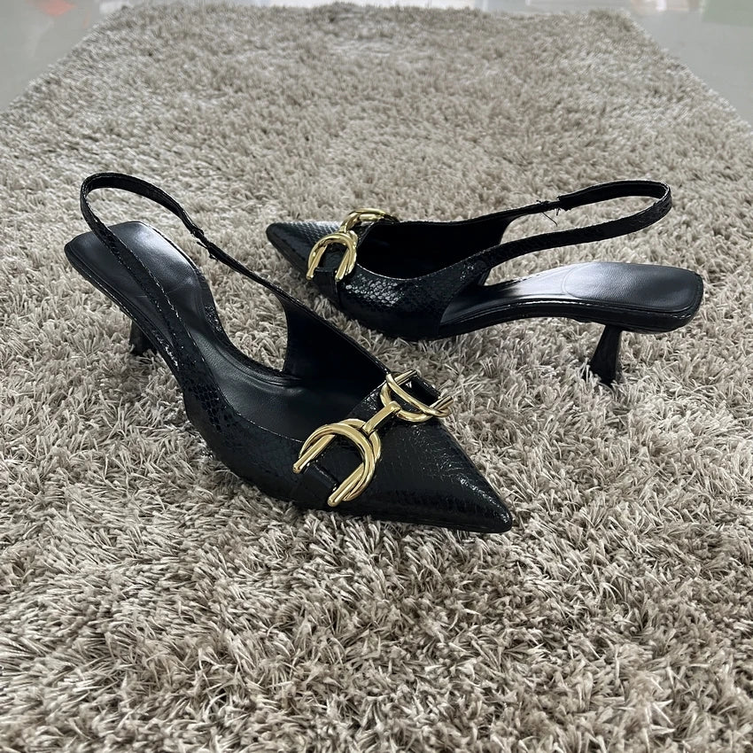 2025 Shoes Black Leather Shoes Woman Pumps Slingbacks Pointed Toe High Heels Stiletto Sexy Party Shoes Women Heels Plus Size 42 heels_stiletto
