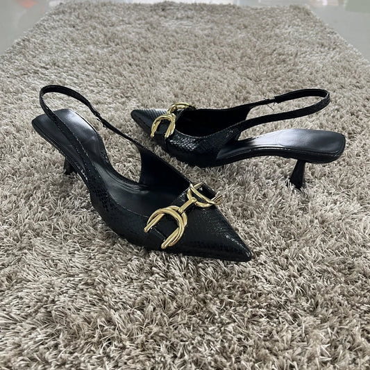2025 Shoes Black Leather Shoes Woman Pumps Slingbacks Pointed Toe High Heels Stiletto Sexy Party Shoes Women Heels Plus Size 42 heels_stiletto