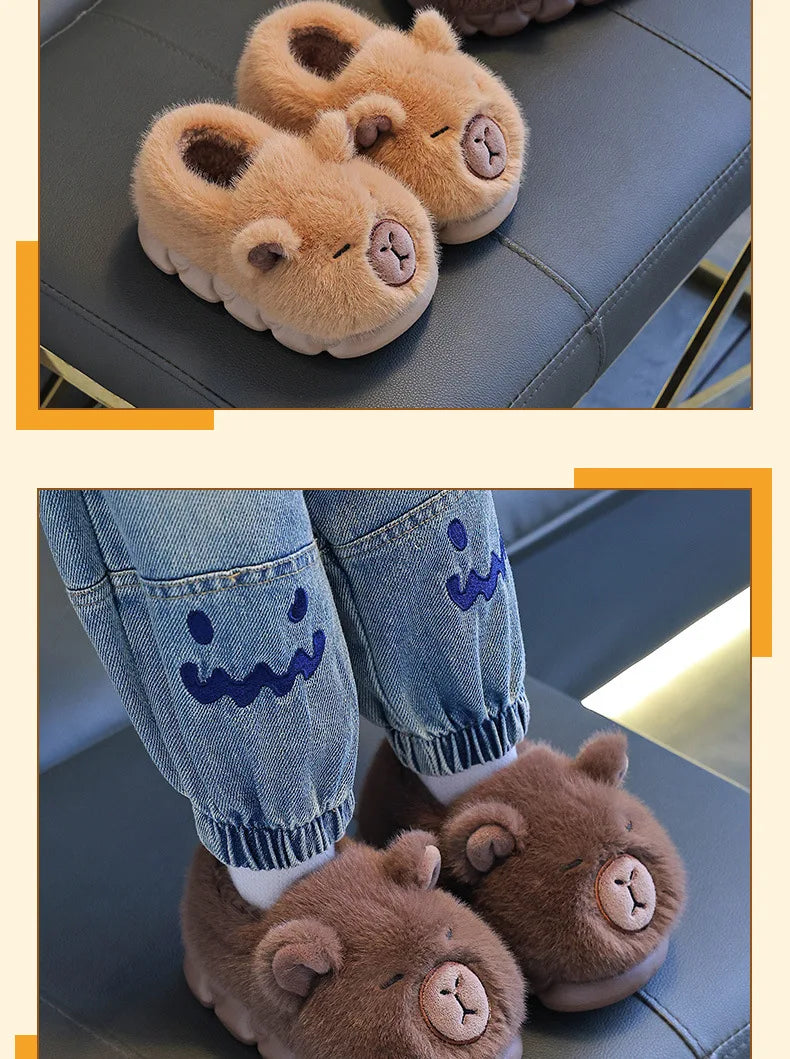 Capybara Winter Cartoon Parent-child Cotton Shoes Warm Plush Slippers Children's Anti Slip Platform Women Indoor Warm Home Shoes kids_shoes