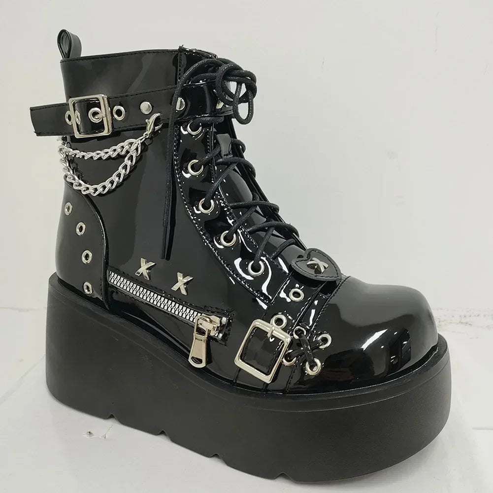 New Gothic Style Platform Vampire Cosplay Women Mid-calf Boots 2024 Winter Wedges Comfy Women Motorcycle Boots Shoes boots_platform