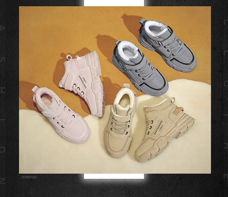 Winter Children's Boots Boys Plus Cashmere Thicken Warm Snow Boots Girls Non-slip Outdoor Boots Student Shoes Hiking Shoes kids_shoes