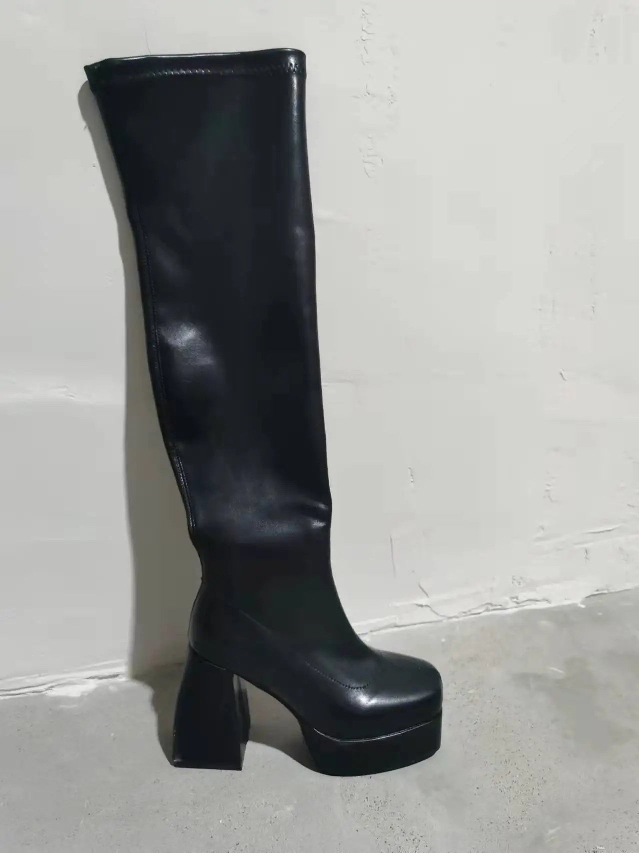 Comemore Women Punk Style Autumn Winter Chunky Platform High Boot Party Shoes Ladies Black Thick Heels Elastic Knee High Boots boots_platform