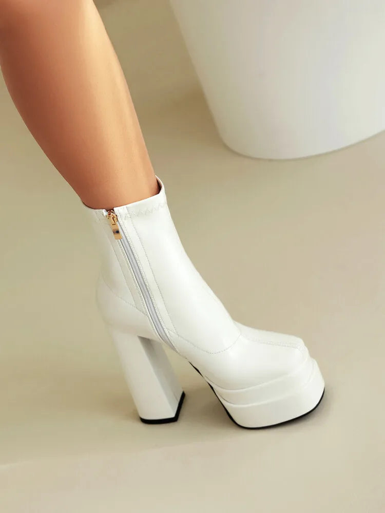 High Heeled Women Boots Square Toe Zipper Ankle Platform Shoes Cool Fashion Punk Gothic New Brand Winter Elastic Boots Woman boots_platform
