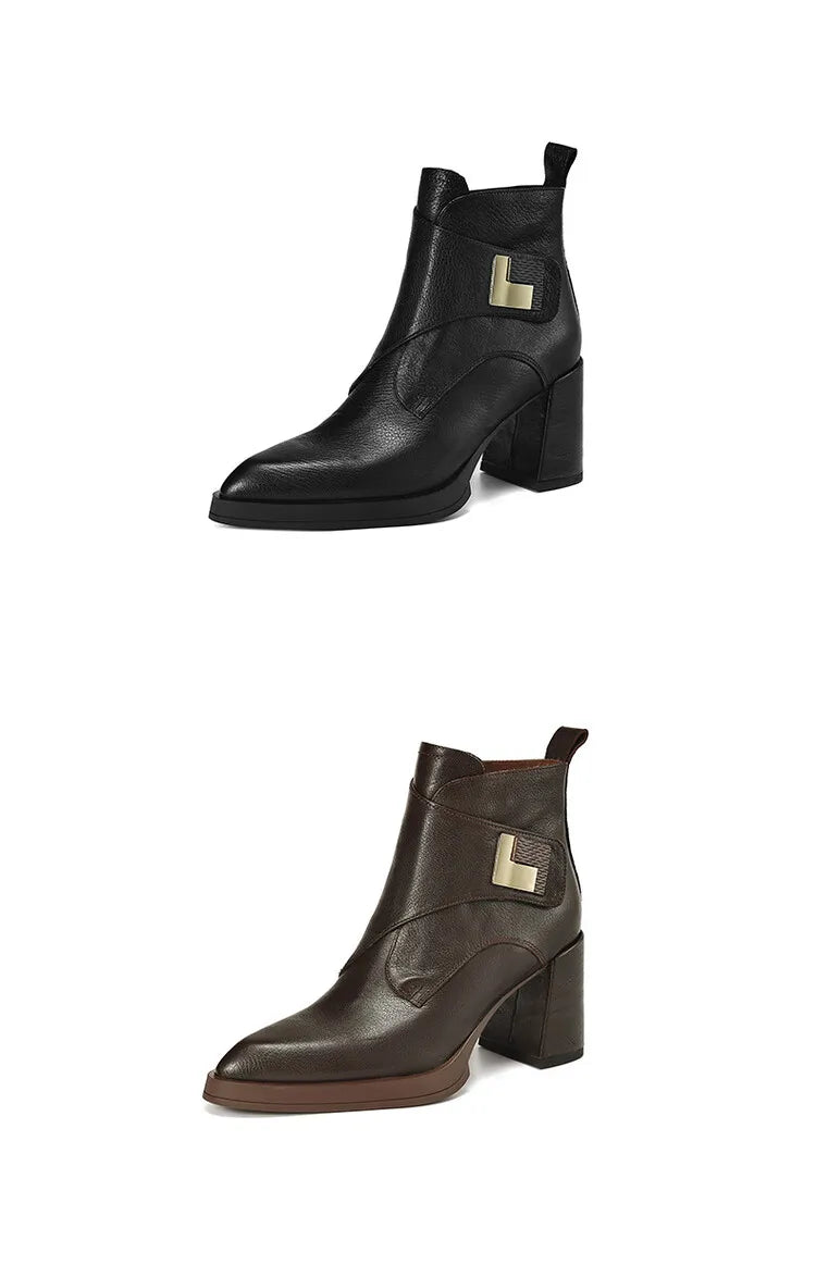 NEW Autumn/Winter Women Boots Genuine Leather Shoes for Women Pointed Toe Chunky Heel Shoe High Heel Modern Boots Platform Shoes boots_platform