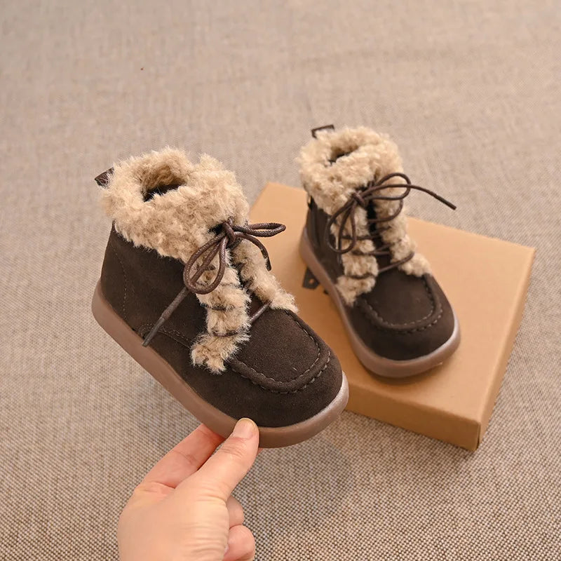 Children Thick Sole Suede Snow Boots Girls Casual Warm Anti-slip Winter Cotton Shoes Casual Outdoor Fashion Flat Footwear H11103