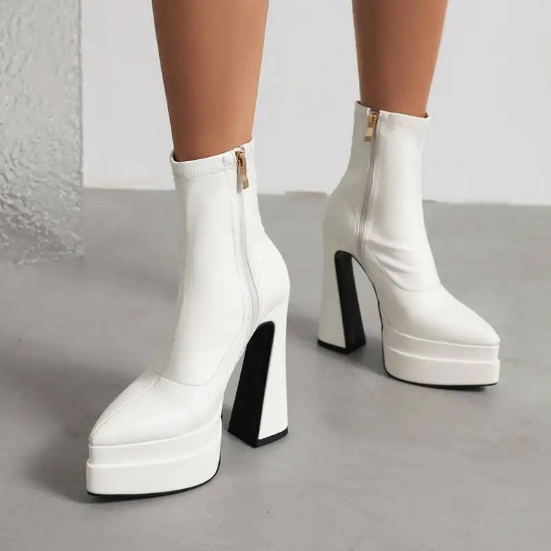 REAVE CAT Ladies Boots 15cm Shaft Stretchy Pointed Toe High Heel 6 inch Platform 5cm Big Size 46 Party boots_platform