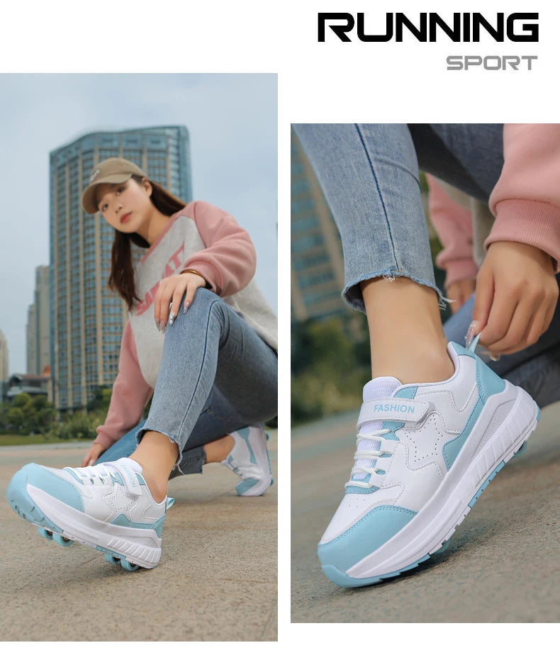 Kids Roller Skate Shoes Fashion Casual Sports Children 4-Wheels Sneakers for Boys and Girls Gift Nice Footwear kids_shoes