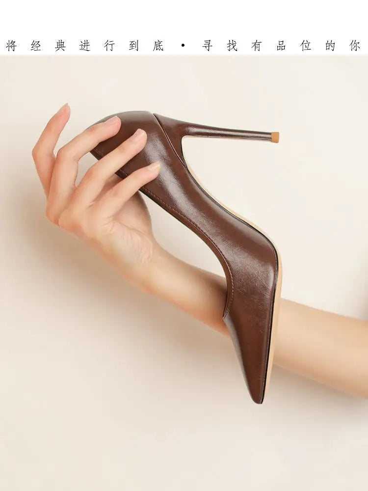 brown light Heels for women luxury Spring High Heels Shoes Stiletto Pointed Toe Pumps Leather Ladies Prom Party Shoes Women heels_stiletto