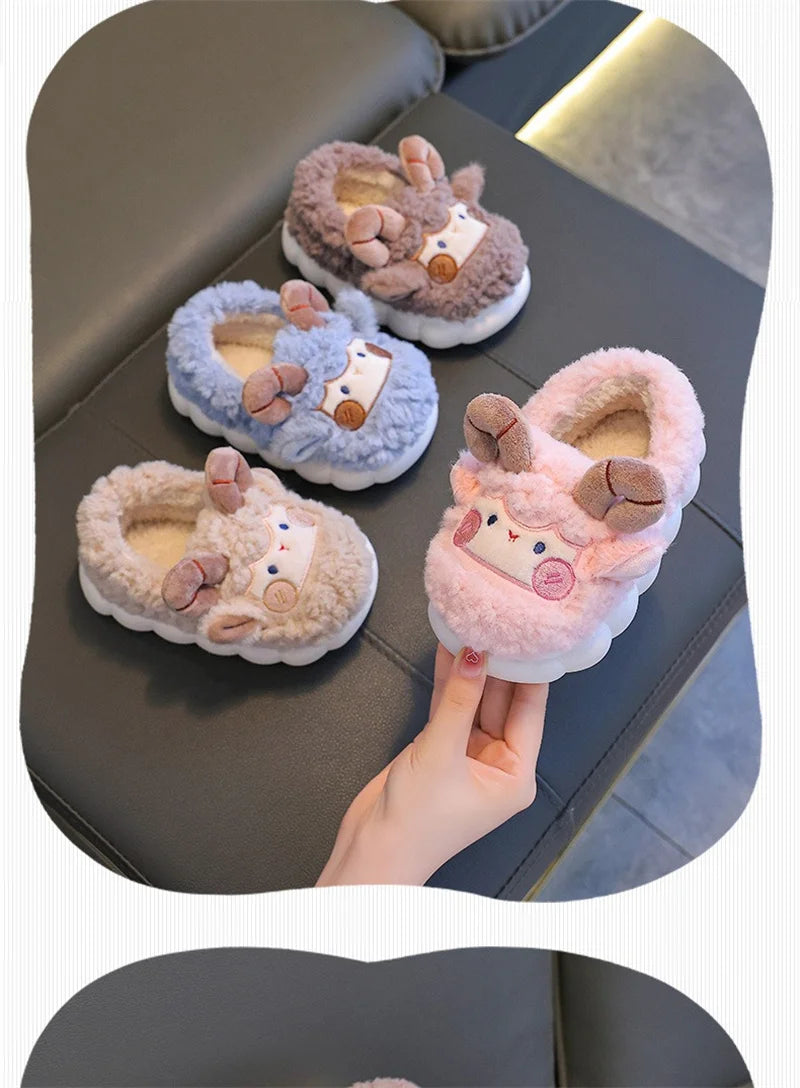 Cute Cartoon Winter Children Sheep Slippers Boys Girls Kid Indoor Anti Slip Warm Home Slippers Soft Comfortable Baby Plush Shoes kids_shoes