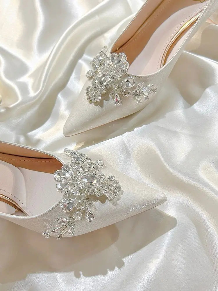 Gold  Heels Fine Heeled Shoes Sexy Pump 2024 All-Match Slip On Sandals Ladies Pointed Wedge Lace-Up Stiletto Crossdressers Cryst heels_stiletto