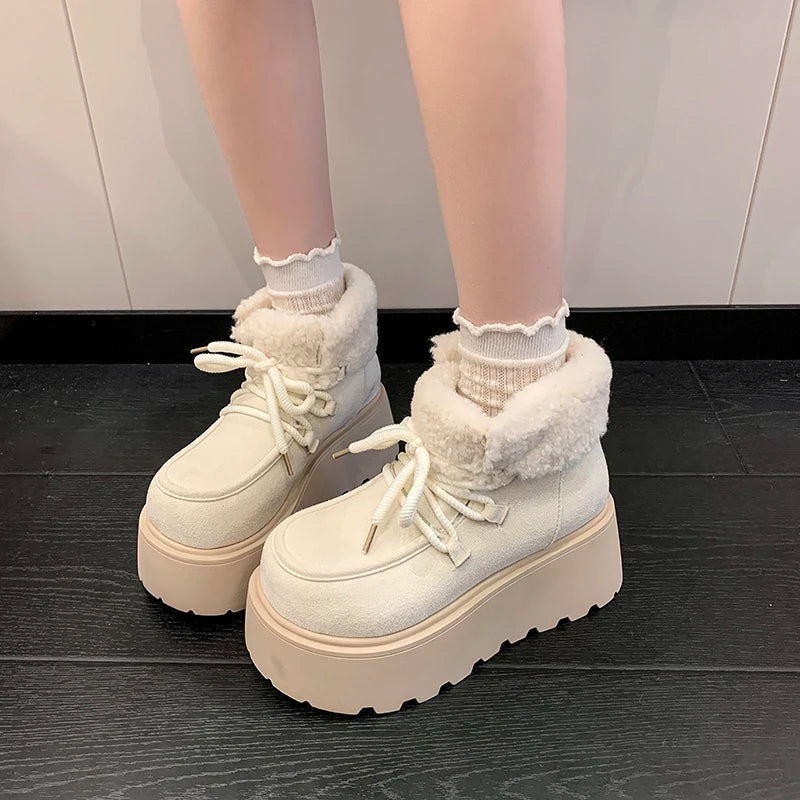 Winter Chunky Platform Heels Women Fur Snow Boots Keep Warm Height Increase Warm Cotton Short Booties Shoes Zapatos Mujer boots_platform