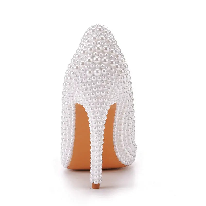11cm Pearl Wedding Shoes Thin Heel Pointed Single Shoe Large Size Women's Shoes Bride Shoes Dinner Women's Pumps heels_bridal