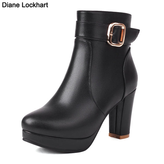 Beige Ankle Boots Women Platform Shoes Fashion Buckle High Heels Red Black Autumn Winter Women's Short Boot Size 40 41 Free Ship boots_platform