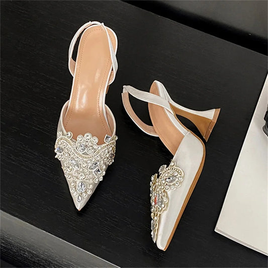 Eilyken Spring Crystal Diamond Slingback Women Pumps Fashion Pointed Toe High Heels Shoes Elegant Wedding Party Zapatos De Mujer heels_bridal
