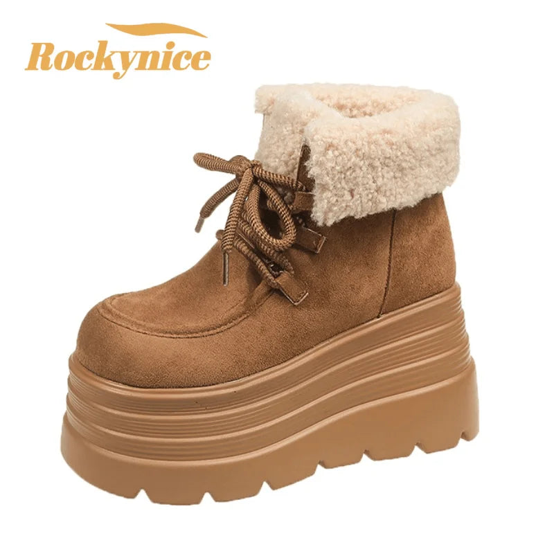 New Women Winter Warm Snow Boots 10CM High Platform Short Booties Designer Suede Leather Cotton Shoes Woman Ankle Botas Mujer boots_platform