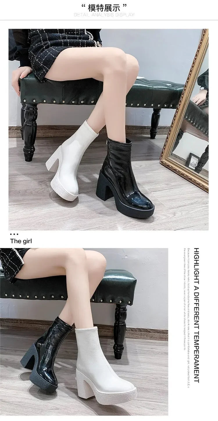 2025 New Platform Women Ankle Boots Leather Fashion High Heels Shoes Trend Designer Classic Chunky Pumps Goth Winter Botas Mujer boots_platform